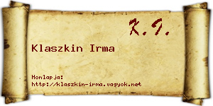 Klaszkin Irma névjegykártya